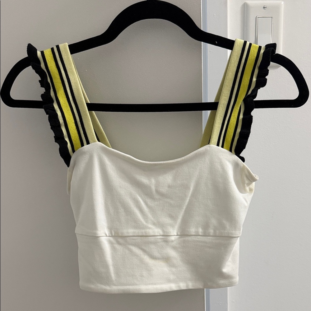 Cream Cropped Tank Top with Yellow-Striped Straps